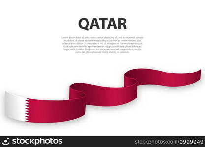 Waving ribbon or banner with flag of Qatar. Template for independence day poster design