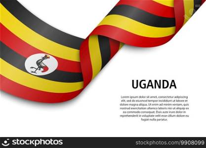 Waving ribbon or banner with flag of Uganda. Template for independence day poster design. Waving ribbon or banner with flag