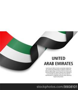 Waving ribbon or banner with flag of United Arab Emirates. Template for independence day poster design. Waving ribbon or banner with flag