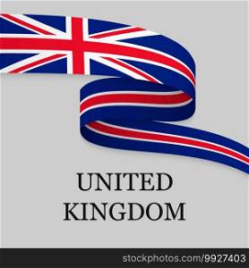 Waving ribbon or banner with flag of United Kingdom. Template for independence day poster design. Waving ribbon or banner with flag
