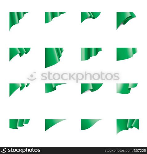 Waving the green flag on a white background. Vector illustration. Waving the green flag on a white background