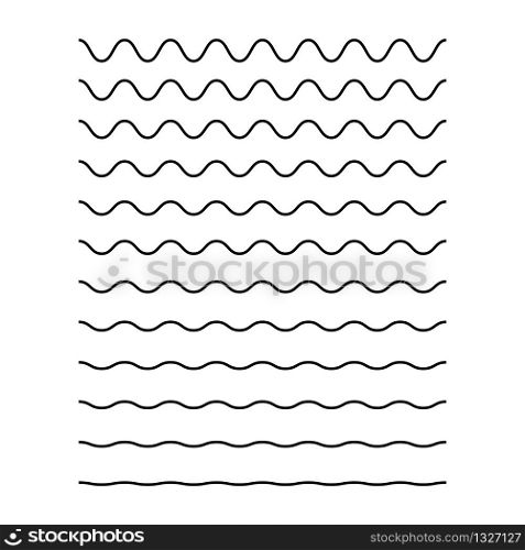 Wavy lines. Isolated vector waves collection on white background. Sea ocean black lines. Abstract wave amplitude. EPS 10
