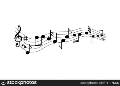 Wavy music notes, isolated, vector illustration