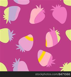 Wavy seamless pattern with strawberries rainbow silhouette in 1970 style. Retro groovy print for fabric, paper, textile. Simple vector background for decor and design.