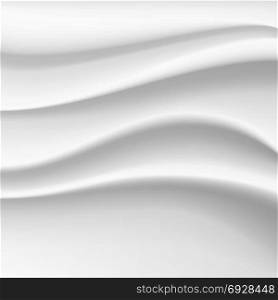 Wavy Silk Abstract Background Vector. White Satin Silky Cloth Fabric Textile Drape With Crease Wavy Folds.. Wavy Silk Abstract Background Vector. Realistic Fabric Silk Texture