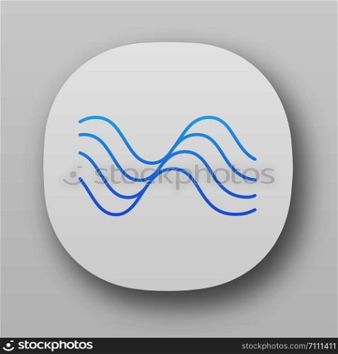 Wavy sound lines app icon. UI/UX user interface. Music rhythm, melody wave. Soundtrack playing waveform. Synergy, energy flow sign. Web or mobile applications. Vector isolated illustration