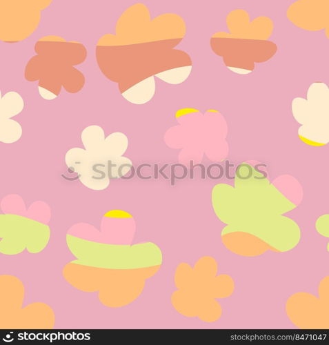 Wavy summer seamless pattern with simple rainbow flowers. Retro floral print for fabric, paper, T-shirt in 1960 style. Groovy vector background for decor and design.