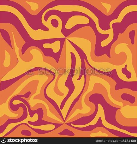 Wavy Swirl Seamless Pattern in 1970. Seventies Style, Groovy Background, Wallpaper. Hippie Aesthetic.. 1970 Wavy Swirl Seamless Pattern in Orange and Pink Colors. Seventies Style, Groovy Background, Wallpaper