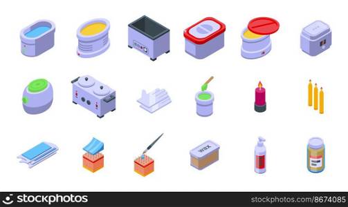 Wax therapy icons set isometric vector. Hair removal. Cosmetic depilatory. Wax therapy icons set isometric vector. Hair removal