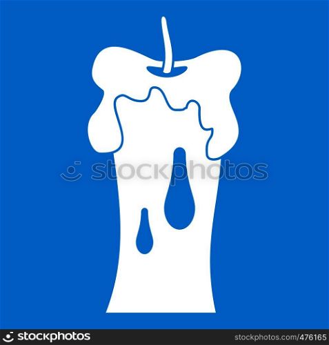 Waxen candle icon white isolated on blue background vector illustration. Waxen candle icon white