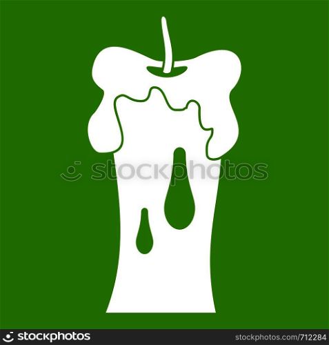 Waxen candle icon white isolated on green background. Vector illustration. Waxen candle icon green
