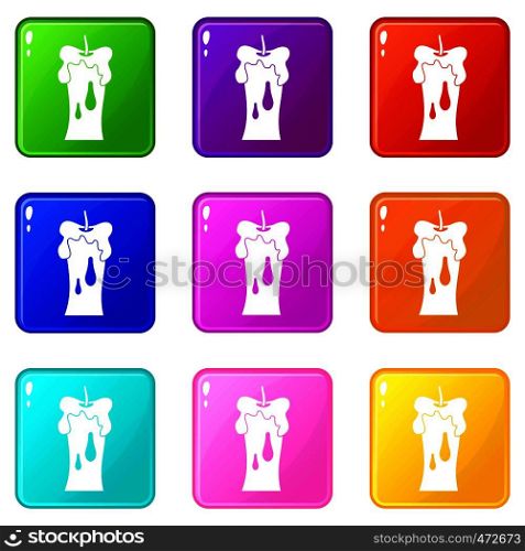 Waxen candle icons of 9 color set isolated vector illustration. Waxen candle icons 9 set