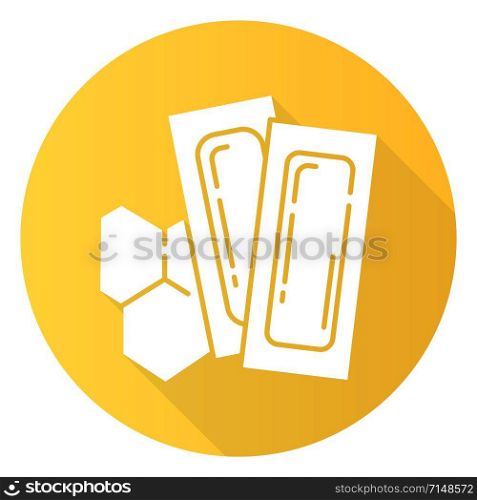 Waxing strips yellow flat design long shadow glyph icon. Natural, soft, honey wax. Body hair removal equipment. Tools for depilation. Professional beauty treatment. Vector silhouette illustration