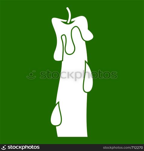 Waxy candle icon white isolated on green background. Vector illustration. Waxy candle icon green