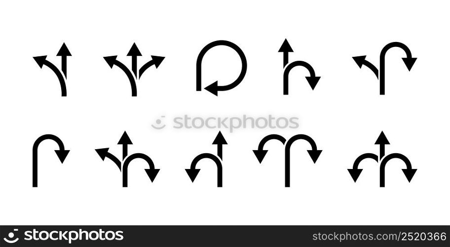 Way direction arrow icon. Vector arrows path set. Road signpost symbol.