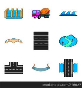 Way icons set. Cartoon set of 9 way vector icons for web isolated on white background. Way icons set, cartoon style