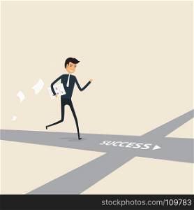 Way of success.Concept for success.Businessman walking on the street of success.Businessman on the road to success in business.Business vector concept illustration