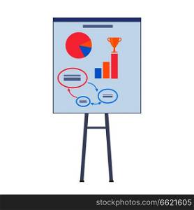 Way to success on poster in startup vector illustration. Color diagram, stages of growth company and top places with golden goblet on placard.. Way to Success on Poster with Gold Cup in Startup