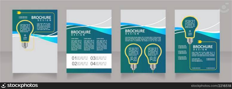 Ways of electric power consumption blank brochure design. Template set with copy space for text. Premade corporate reports collection. Editable 4 paper pages. Calibri, Arial fonts used. Ways of electric power consumption blank brochure design