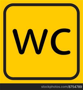 WC line icon on yellow background. Linear style toilet symbol. Restroom outline sign.Vector graphics