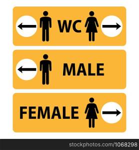 WC, Male, Female, Toilet, Restroom Icon or sign pointers for navigation in airport, professional graphic vector illustration optimized for large an? small size. isolated on white background.