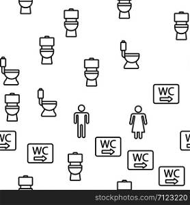 WC, Public Bathroom, Toilet Vector Seamless Pattern Thin Line Illustration. WC, Public Bathroom, Toilet Vector Seamless Pattern