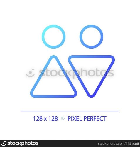 WC sign pixel perfect gradient linear vector icon. Door mark for public toilet room. Male and female washroom. Thin line color symbol. Modern style pictogram. Vector isolated outline drawing. WC sign pixel perfect gradient linear vector icon