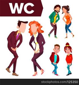WC Sign Vector. Door Plate Design Element. Man, Woman. Female, Male. Toilet Icon. Directional Sign Cartoon Illustration. WC Sign Vector. Door Plate Design Element. Man, Woman. Female, Male. Toilet Icon. Directional Sign Isolated Cartoon Illustration