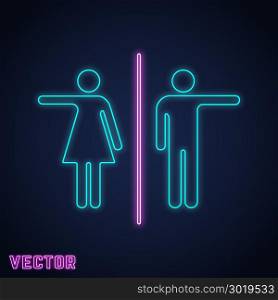 WC toilet sign neon light design. WC toilet sign neon light design. Vector illustration.