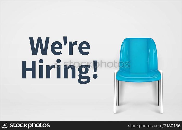 We are hiring concept. Vacant office chair. Empty seat business recruiting vector background. Empty chair, job seat, hire recruiting, hiring work illustration. We are hiring concept. Vacant office chair. Empty seat business recruiting vector background