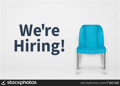 We are hiring concept. Vacant office chair. Empty seat business recruiting vector background. Empty chair, job seat, hire recruiting, hiring work illustration. We are hiring concept. Vacant office chair. Empty seat business recruiting vector background