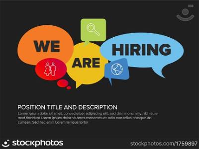 We are hiring dark minimalistic flyer template - looking for new members of our team hiring a new member colleages to our company organization team - simple motive with speech bubbles. We are hiring minimalistic dark flyer template