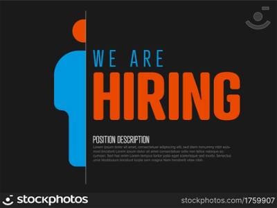 We are hiring minimalistic flyer template - looking for new members of our team hiring a new member colleages to our company organization team. Hiring flyer banner advertisement. We are hiring dark minimalistic flyer template