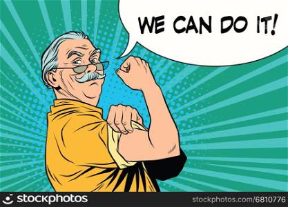 we can do it old man. Vintage pop art retro illustration. Oldies retired. we can do it old man
