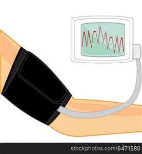 We Measure arterial pressure. Hand of the person and instrument for measurement of the arterial pressure