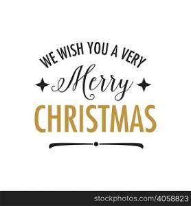 We wish you very merry Christmas lettering. Holiday inscription with stars and line under text. Handwritten text, calligraphy. Can be used for greeting cards, posters and leaflets