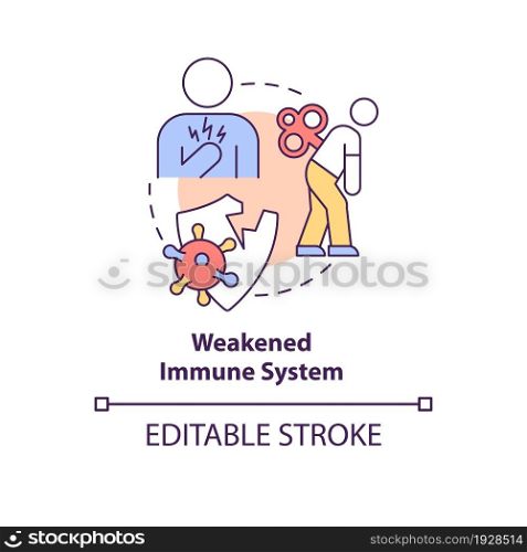 Weakened immune system concept icon. Pneumonia risk factor abstract idea thin line illustration. Increasing chance of experiencing infections. Vector isolated outline color drawing. Editable stroke. Weakened immune system concept icon