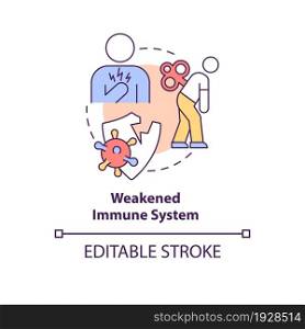 Weakened immune system concept icon. Pneumonia risk factor abstract idea thin line illustration. Increasing chance of experiencing infections. Vector isolated outline color drawing. Editable stroke. Weakened immune system concept icon