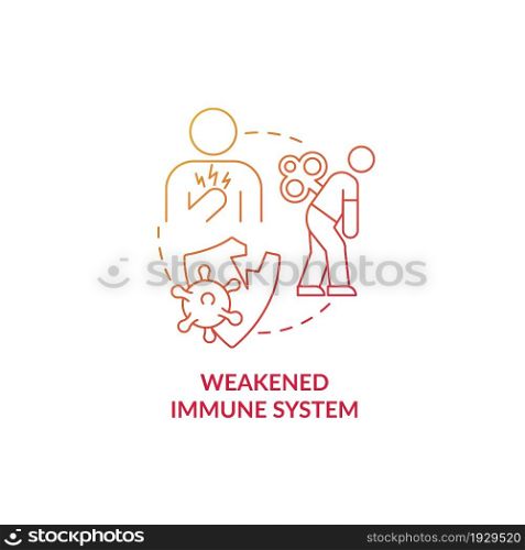 Weakened immune system red gradient concept icon. Pneumonia factor abstract idea thin line illustration. High risk of disease complications. Chronic conditions. Vector isolated outline color drawing. Weakened immune system red gradient concept icon