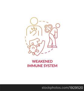 Weakened immune system red gradient concept icon. Pneumonia factor abstract idea thin line illustration. High risk of disease complications. Chronic conditions. Vector isolated outline color drawing. Weakened immune system red gradient concept icon