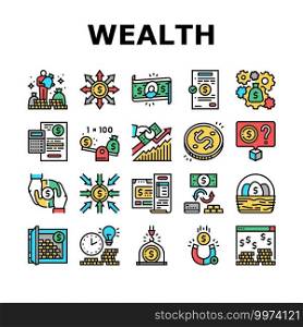 Wealth Finance Capital Collection Icons Set Vector. Millionaire Money Wealth And Financial Income, Budget And Investor Diversification Concept Linear Pictograms. Contour Color Illustrations. Wealth Finance Capital Collection Icons Set Vector