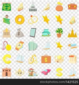 Wealth icons set. Cartoon style of 36 wealth vector icons for web for any design. Wealth icons set, cartoon style