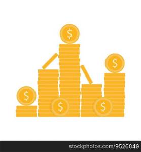 Wealth, piles of gold coins. Vector finance currency, business treasure illustration. Wealth, piles of gold coins