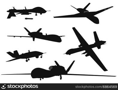 Weapon. Drones set. Drone vector silhouettes collection. EPS 8