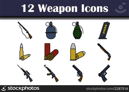 Weapon Icon Set. Editable Bold Outline With Color Fill Design. Vector Illustration.