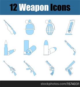Weapon Icon Set. Thin Line With Blue Fill Design. Vector Illustration.