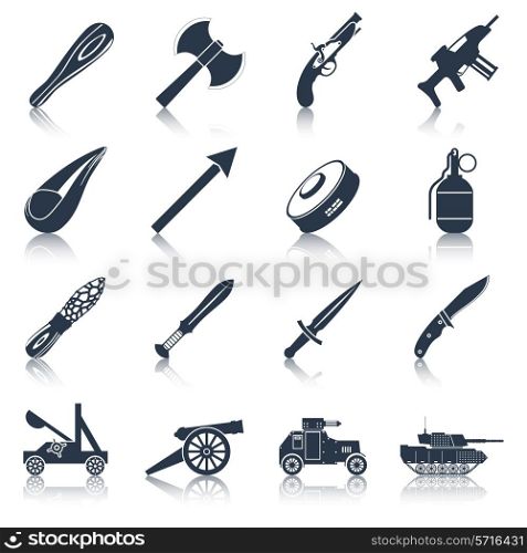 Weapon icons black set with military war and police armament isolated vector illustration