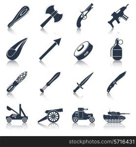 Weapon icons black set with military war and police armament isolated vector illustration