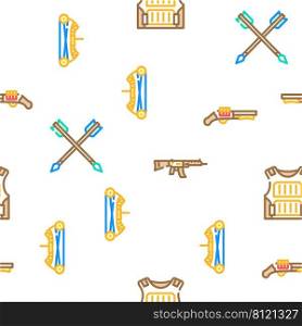Weapon Military Army Equipment Vector Seam≤ss Pattern Color Li≠Illustration. Weapon Military Army Equipment Icons Set Vector