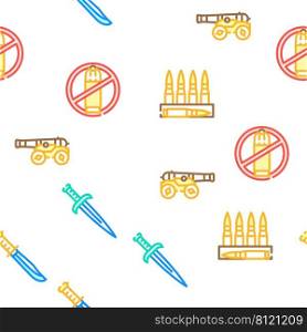 Weapon Military Army Equipment Vector Seamless Pattern Color Line Illustration. Weapon Military Army Equipment Icons Set Vector